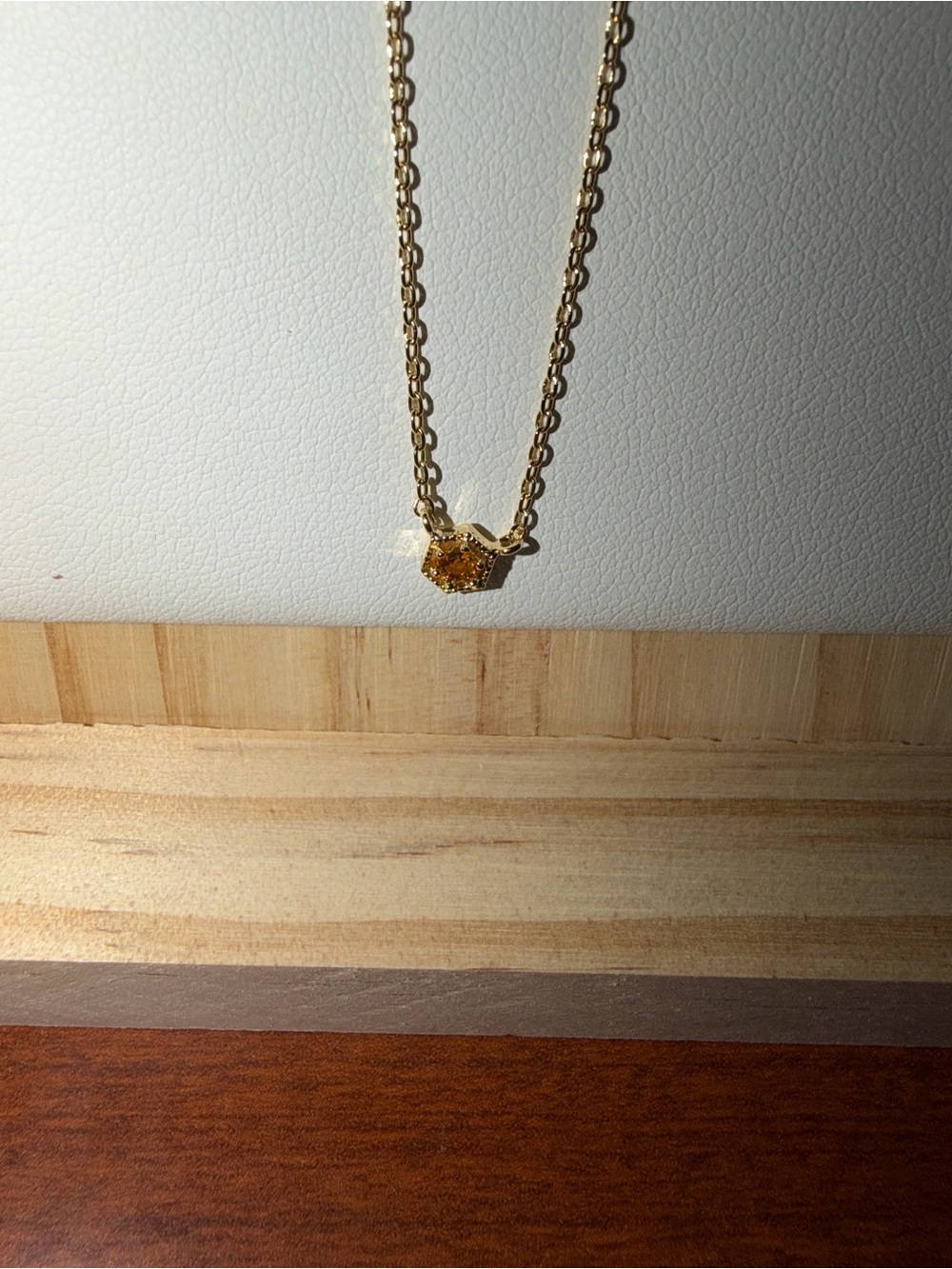 Gold Chain Necklace with Amber Hexagon Pendant